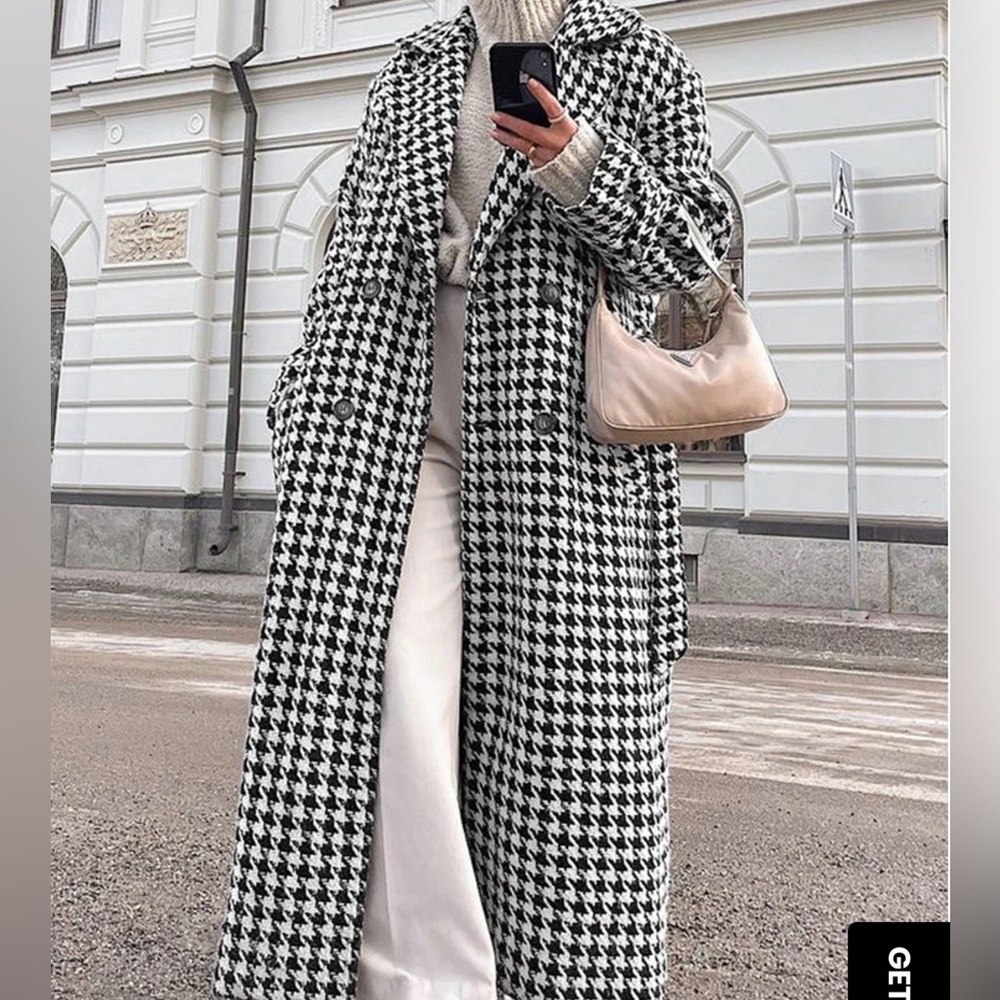 Houndstooth Tweed Trench Coat